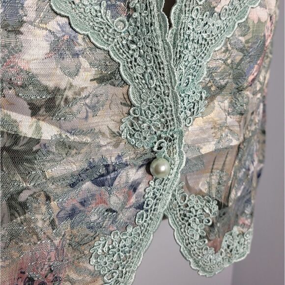 VINTAGE 80s does Victorian blazer metallic tapestry floral jacket 16W - Picture 5 of 15